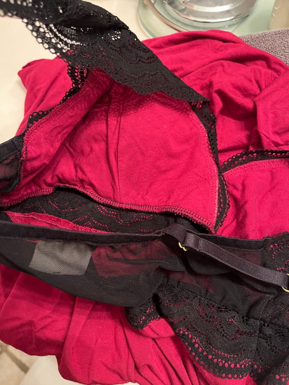 Soma cranberry chemiselingerie sleeping dress with black lace size small - Picture 7 of 10